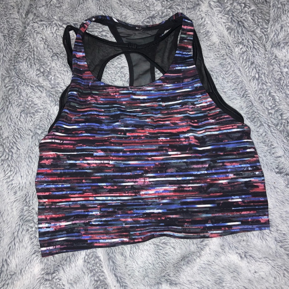 lululemon break free crop tank multicolor streak print nulux built in bra